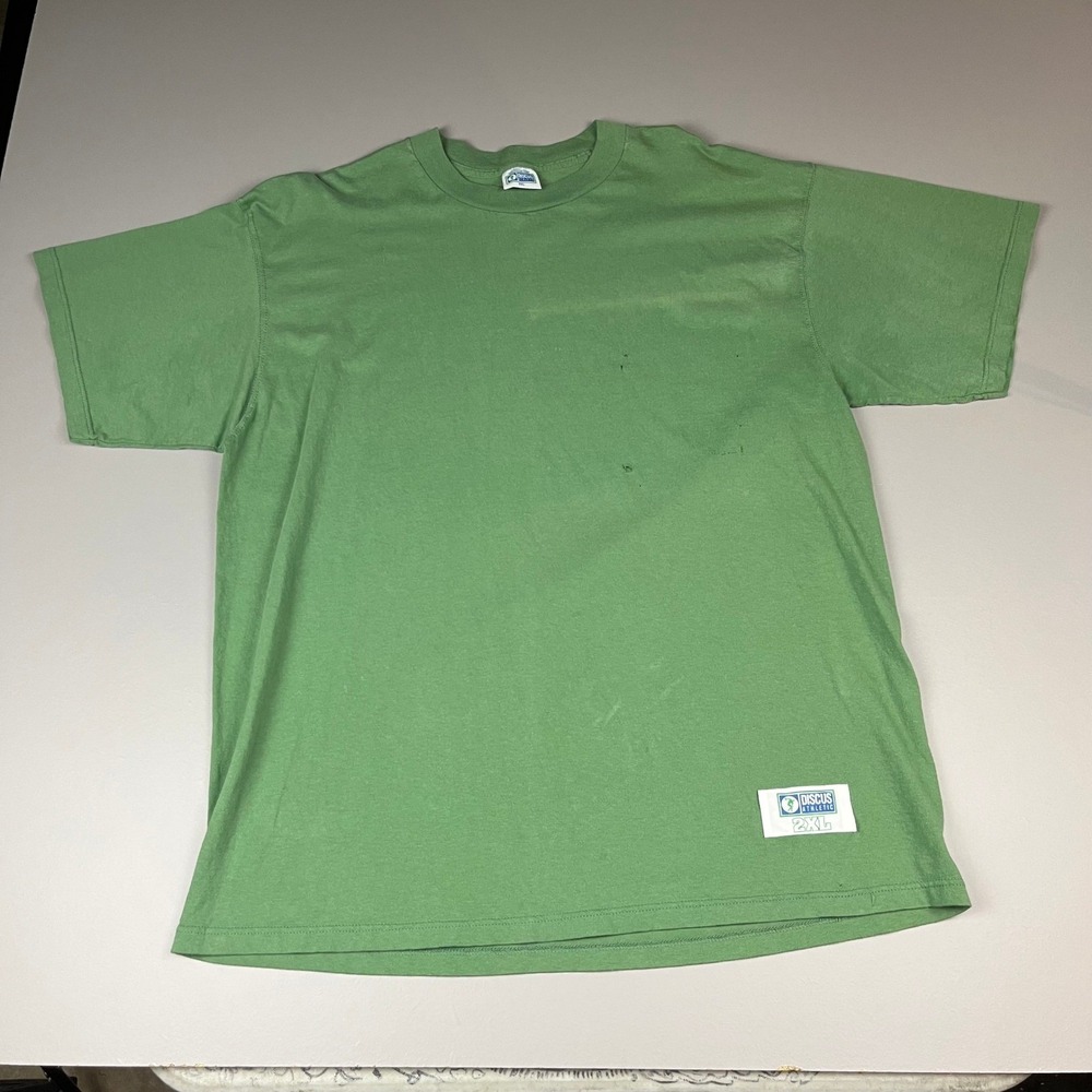 VTG Discus Athletic T-Shirt Mens 2XL Green Short Sleeve Crew Neck Ghost Pocket